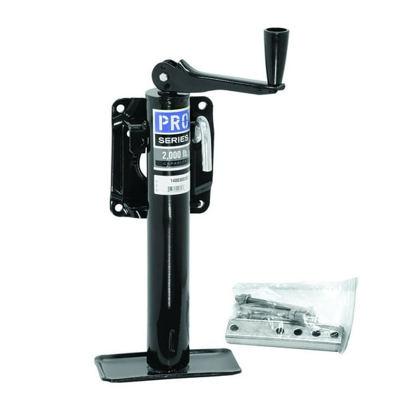Pro Series Vérin de Languette pour Remorque d'Attelage 1400300303 Topwind; Anneau de Retenue Manuel Pivotant; Capacité de 2000 Livres; Débattement de 10 Pouces; Acier; à Boulonner; avec Plaque de Pied