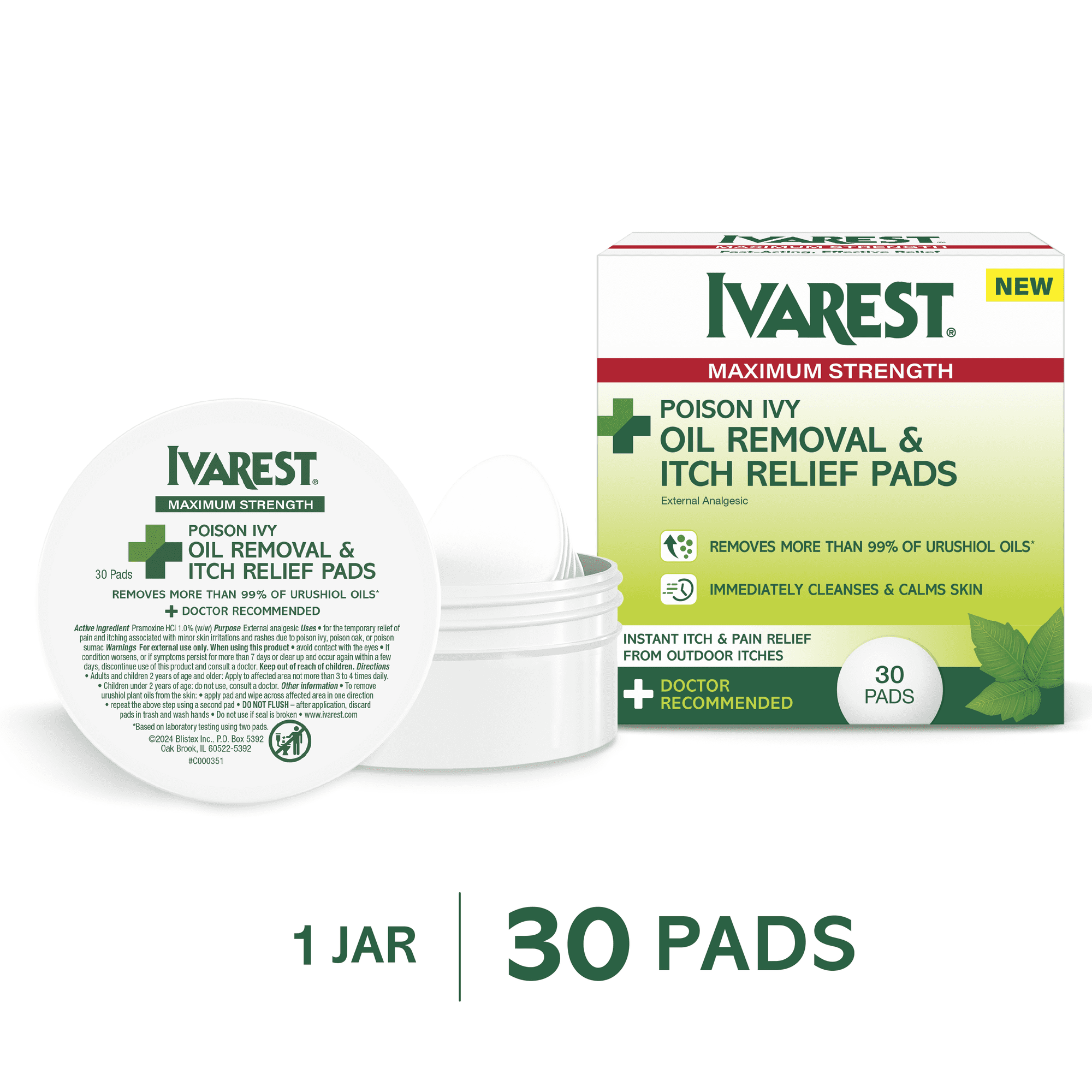 Ivarest Poison Ivy Oil Removal & Itch Relief Pads Max Strength Medicated, 30 Pads