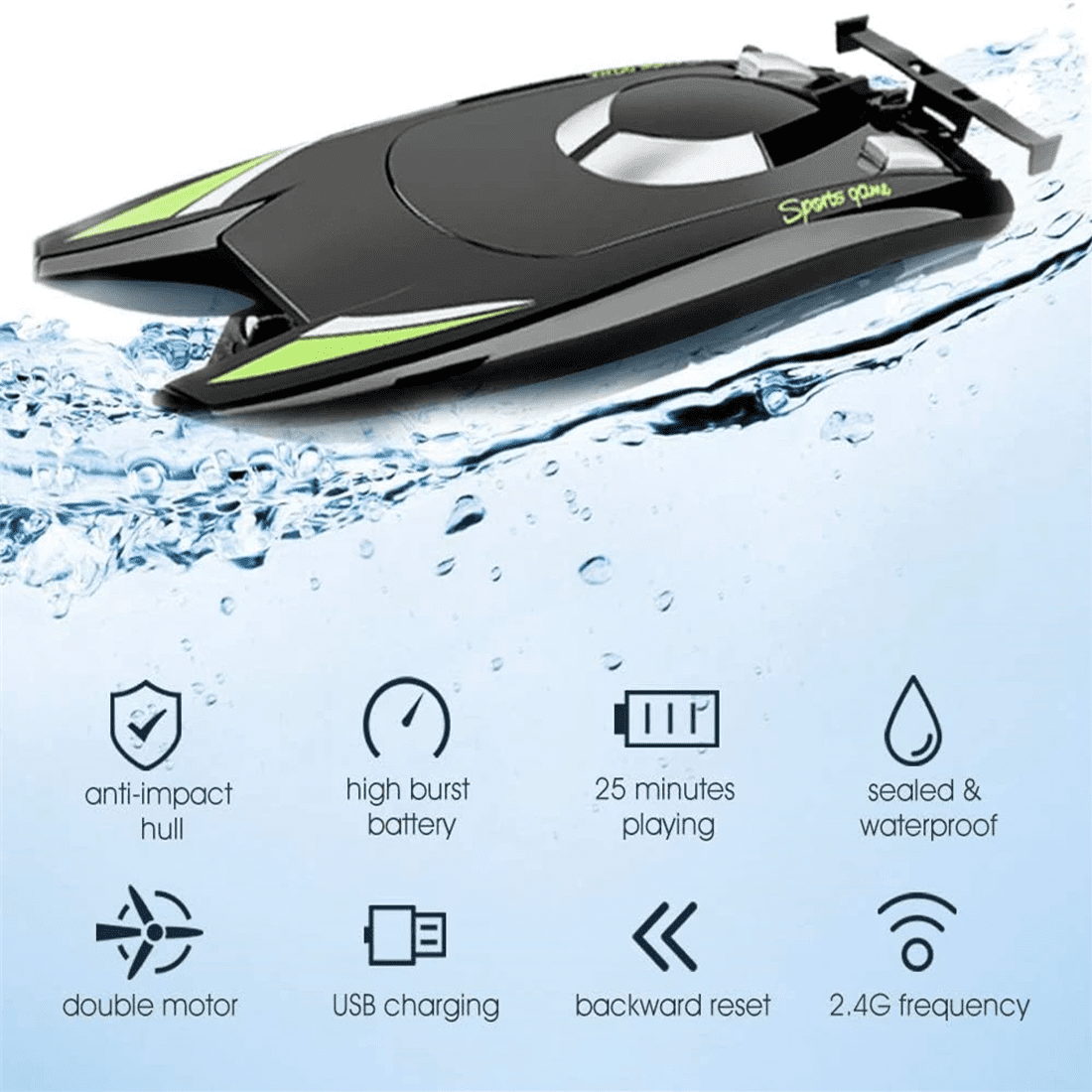 Dual Motor RC Boat, 2.4G Electric Waterproof Remote Control Boat Model, 30 KM/H High Speed Racing Speedboat