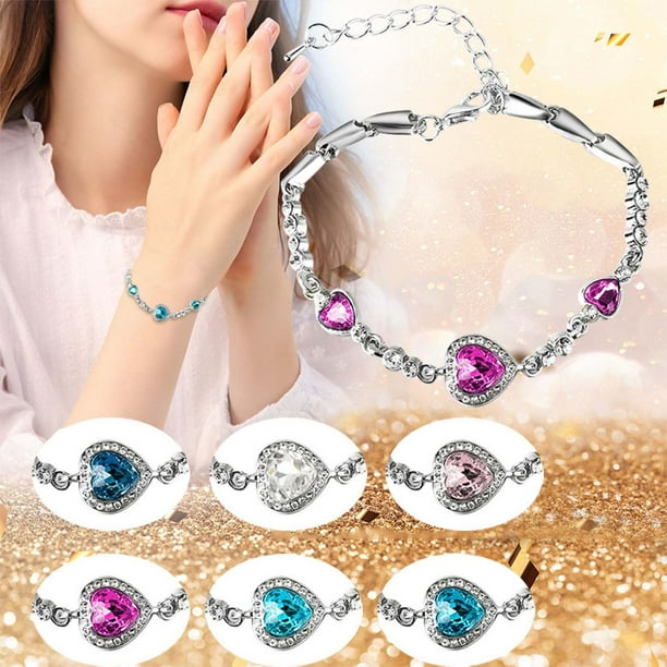 Fiudx Pulsera de Corazón, Elegante Brazalete de Cristal, Joyería de Boda de Moda, Regallo Romántico de San Valentín, Accesorio para Mujer, Ropa de Fiesta, Estilo Femenino, Incluye Collar a Juego.