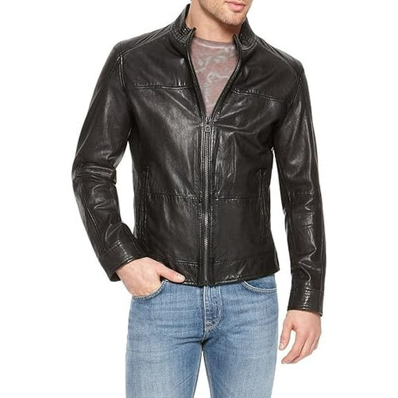 New Men Designer Genuine Lambskin Soft Biker Leather Jacket A689