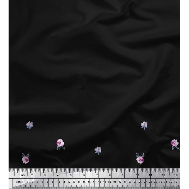 Soimoi Poly Georgette Fabric Leaves & Anemone Flower Panel Printed Fabric 1 Yard 42 Inch Wide