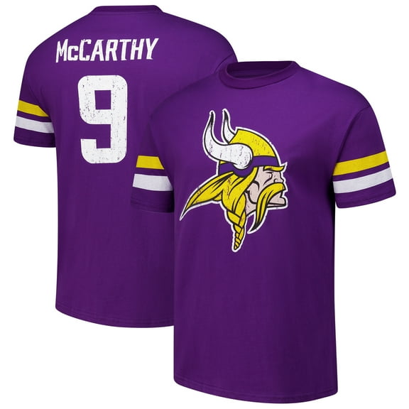 Men's Majestic Threads J.J. McCarthy Purple Minnesota Vikings Name & Number Oversized Fit T-Shirt