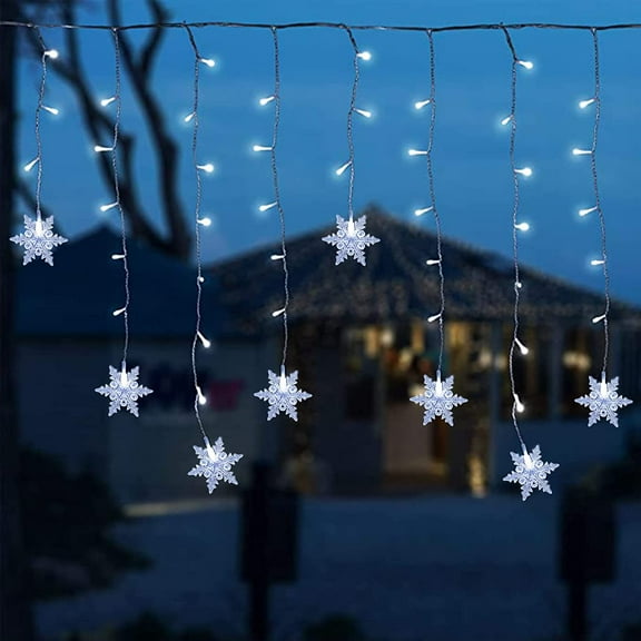 DONGPAI Christmas Snowflake Curtain Lights, 96 LED 8 Modes LED Fairy Lights with Memory Fuction Waterproof Indoor Outdoor Fairy Lights Xmas Party Decoration
