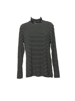 Black White Striped Turtleneck Female T-Shirt Summer Fashion Elegant Women Long  Sleeve T-Shirt Loose Casual Tees Black XL 