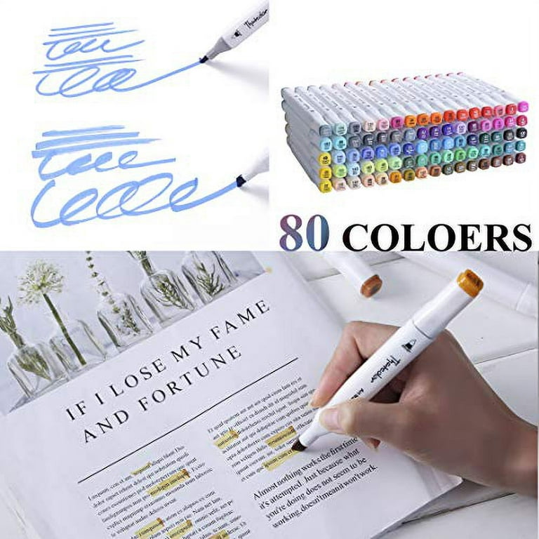 80 Colors Alcohol Markers Set, Dual Tips Blender Art Markers for Drawing  Sketching Coloring Artist Pens and Underlining, Professional Permanent  Sketch