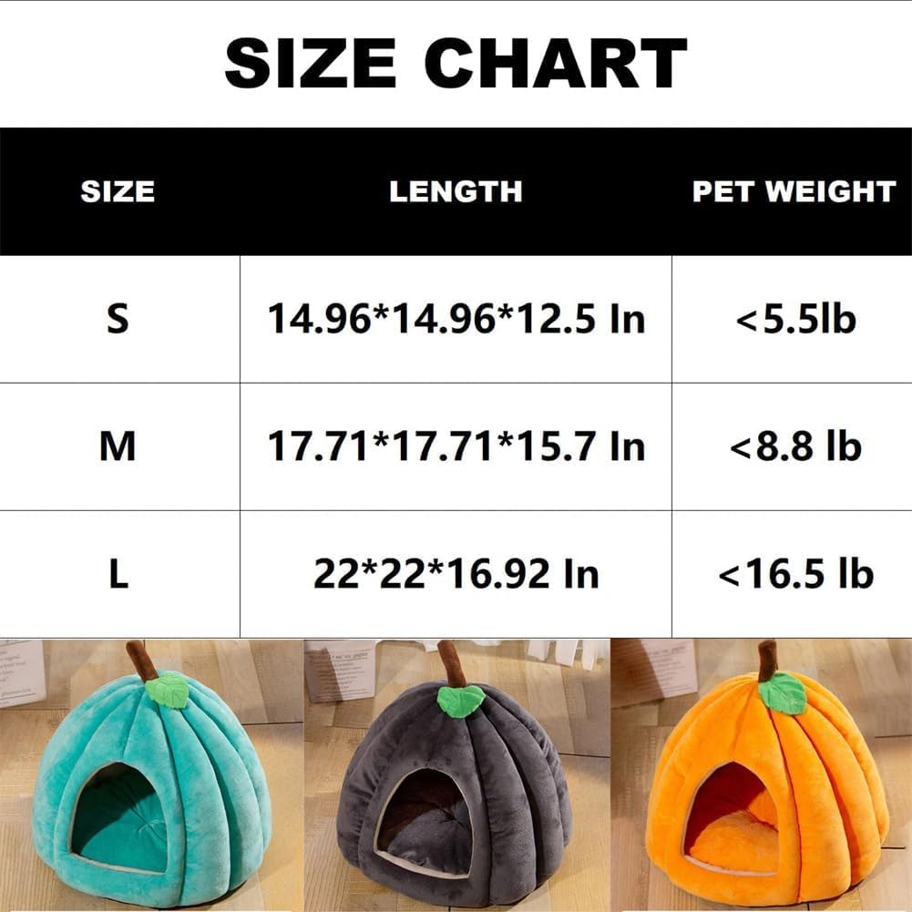 Pumpkin-Shaped Cat Bed with Removable Cushion, Cozy Cat Cave Tent for Indoor Cats, Cute Feline House for Small Pets