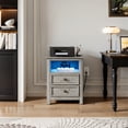 thumbnail image 6 of LGHM 2 Drawers Nightstand with Charging Station & LED Lights Set of 2, Farmhouse Bedside Table Dresser for Bedroom, Living Room, Gray, 6 of 11