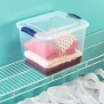 thumbnail image 5 of Sterilite Small Latching Storage Bin, 27 Quart Clear Plastic Storage Container with Clear Lid, Blue Latch, 5 of 6