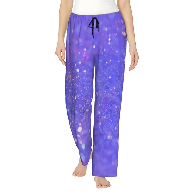 Fotbe Purple Glitter Pantalones de Pijama para Mujer, Pantalones de Dormir, Pantalones Pj con Cordón y Bolsillos-Small