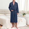 thumbnail image 2 of Men's Satin Robe Large Size Silk Kimono Classic Long Bathrobe Belt Pockets Lightweight Loungewear Sleepwear Pajamas Size L-4XL Dark Blue, 2 of 8