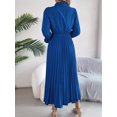 thumbnail image 4 of Women Casual Solid Color Turn-Down Collar Long Dresses Button Flare Sleeves Hundred Pleats Dress, 4 of 7