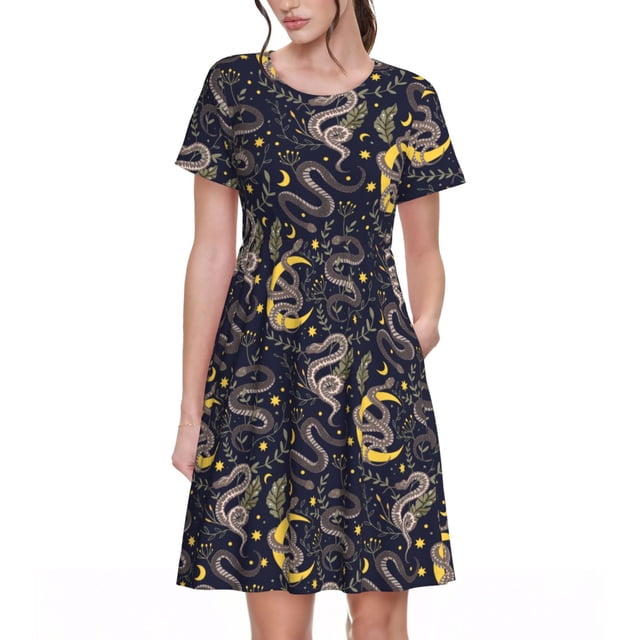 Disketp Snake Sleep para Vestido de Manga Corta para Mujeres, Vestidos de Verano para Mujeres, Casual y Holgado para la Playa
