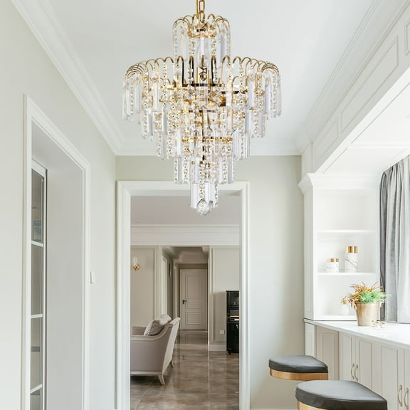 GMizon 16-inch simple crystal chandelier, 4-head study chandelier, suitable for living room and dining room lighting fixtures (gold)