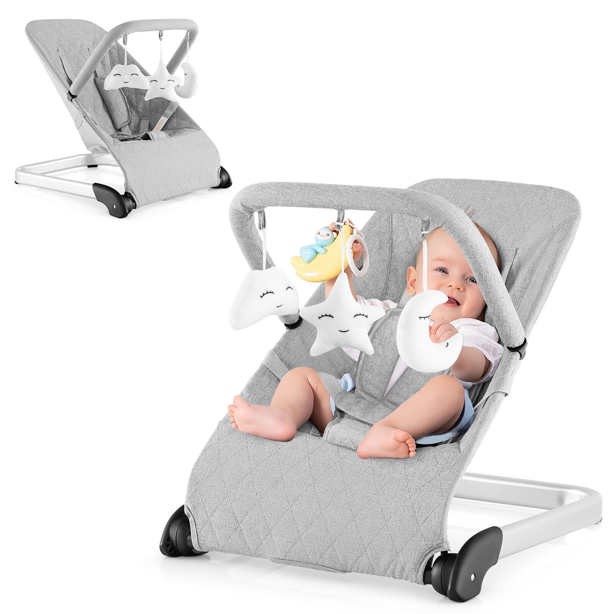Gymax Baby Bouncer, Foldable Baby Rocker with 5point Safety Harness