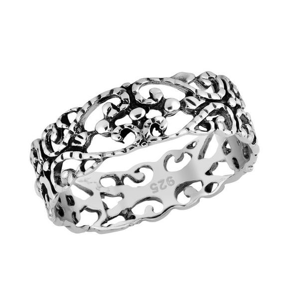 Alluring Modern All-around Filigree .925 Sterling Silver Band Ring-7