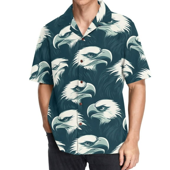 joogoo Men's Hawaiian Shirt Eagles Pattern Short Sleeve Casual Button Down Shirts M