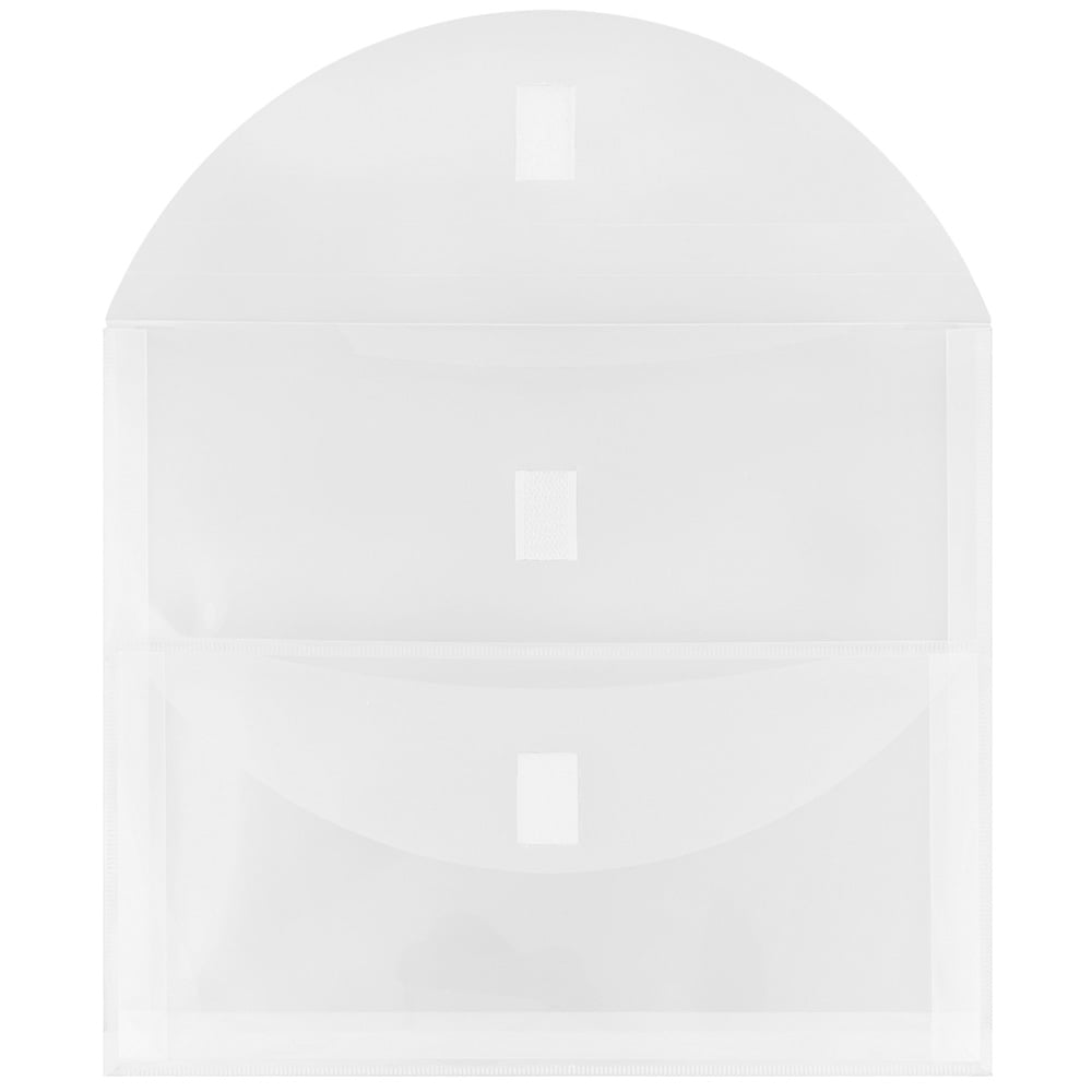 JAM Paper Plastic Multi, Pocket Envelopes, Clear, 12/Pack, Hook & Loop, Letter Booklet, 9.8x11.8