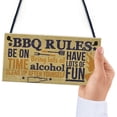 thumbnail image 2 of 1pc Wooden Hanging Sign "BBQ Rules Be On Time" - Backyard Garden Room Decoration Plaque for Summer - 7.9 x 3.9 inches - Wall Decor, 2 of 9