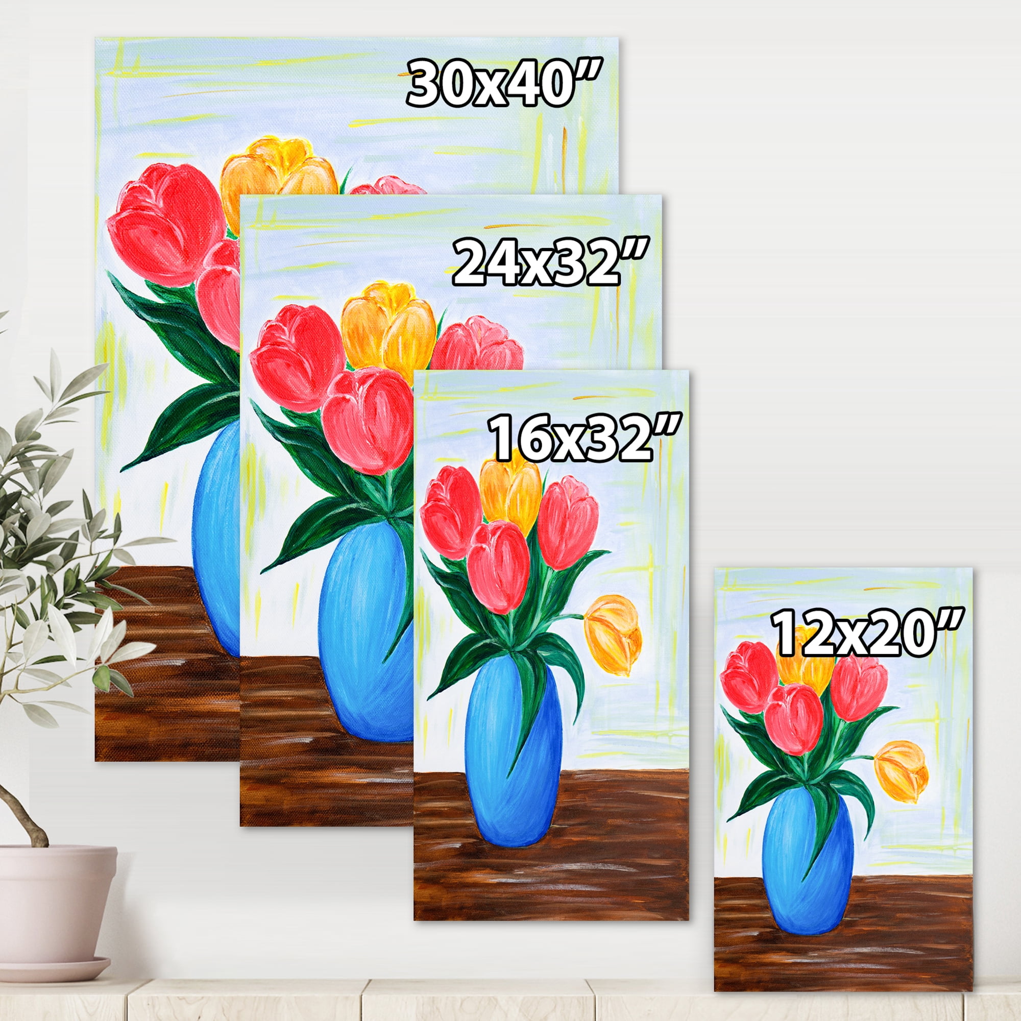 Designart ' Bouquet Of Orange and Red Tulips In A Vase ' Traditional Canvas Wall Art Print