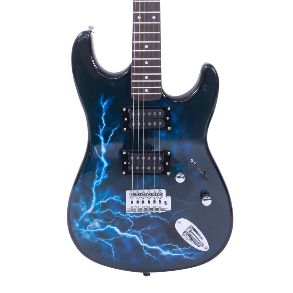 Lightning Style Guitar with Power Cord/Strap/Bag/Plectrums Black & Dark Blue