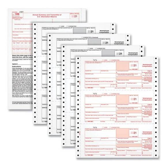 "Four-Part 1099-Nec Continuous Tax Forms, 8.5 X 11, 2/page, 24/pack | Bundle of 5 Packs"