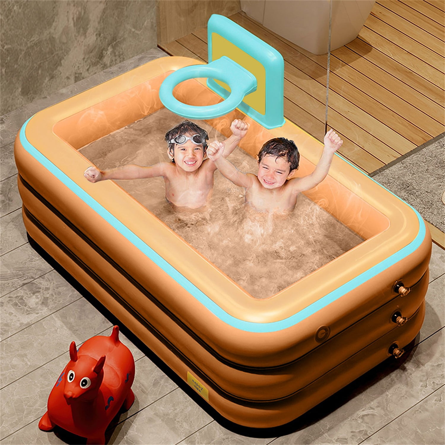 CIPACHO 62"L Inflatable Pool for Kids, Thickened Family Swimming Pool for Toddlers, Garden, Backyard, Summer Water Party Kiddie Pools, Orange