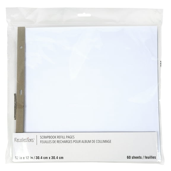 60 Sheets 12" x 12" White Scrapbook Refill Pages by Recollections - Memory Book Page Refills - 1 Pack