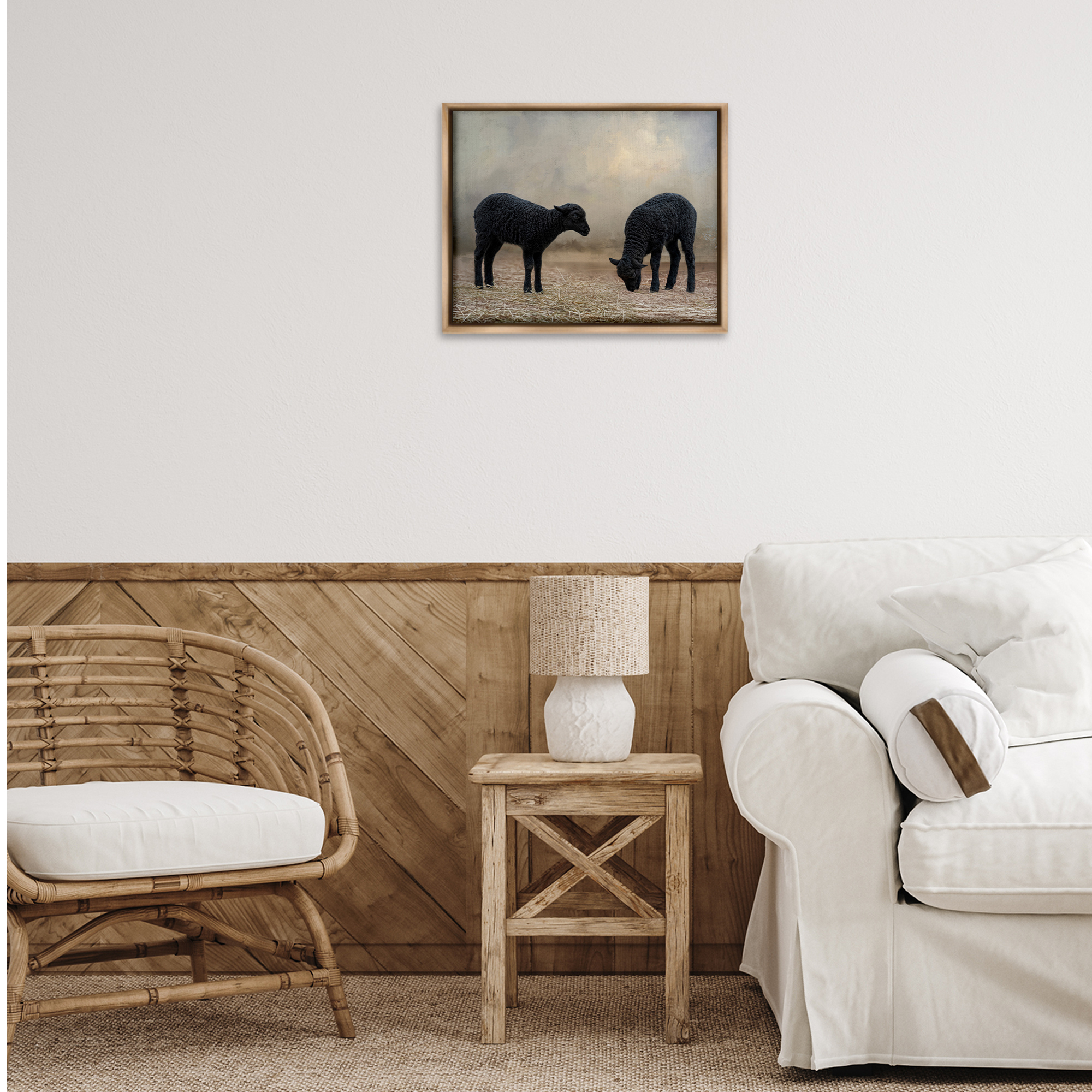 Stupell Industries Black Sheep Grazing Animals & Insects Photography Brown Floater Framed Canvas Art Print Wall Art, 21 x 17