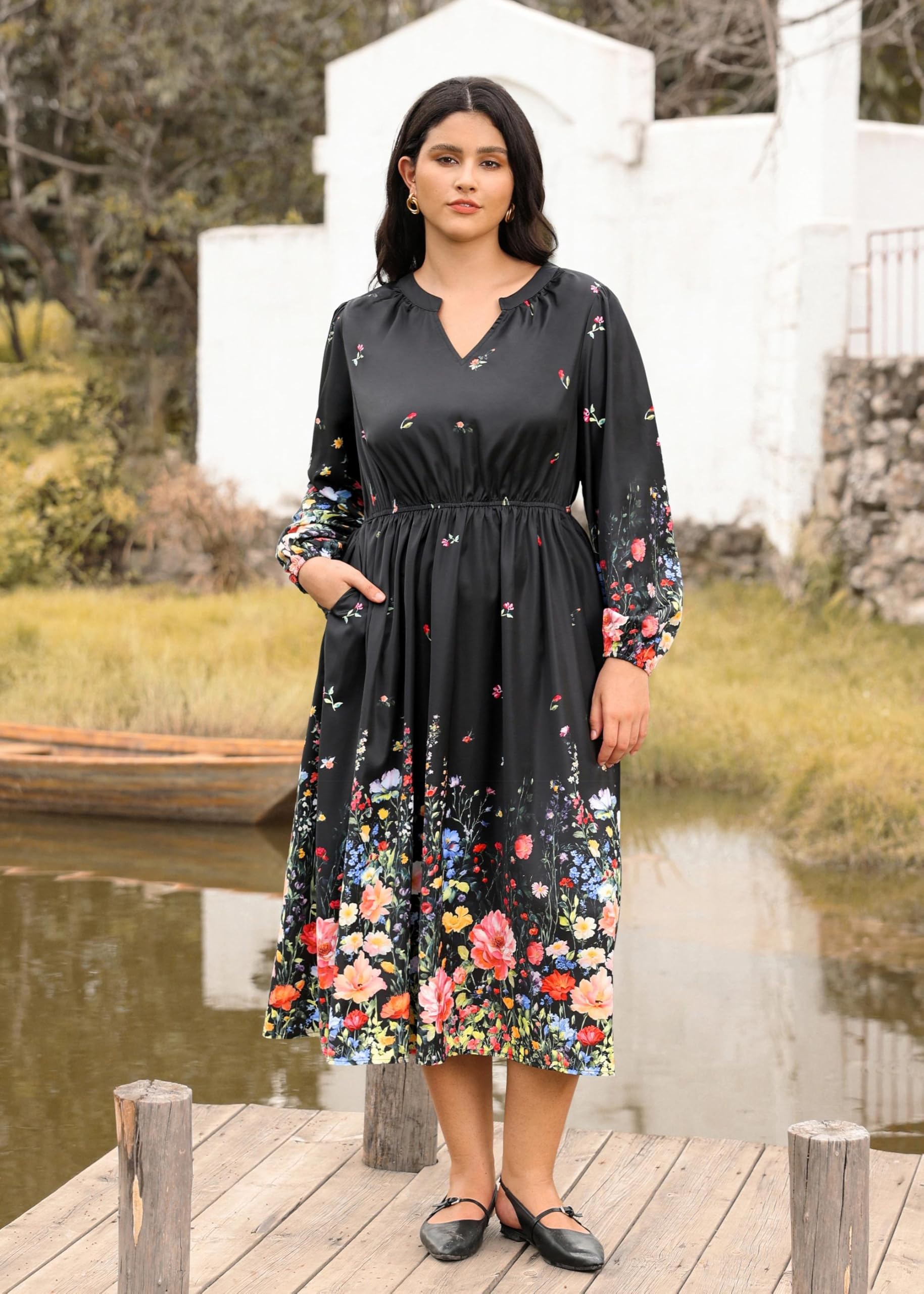 long sleeve black dress plus size Shiny Maxi with Slit – Ever-Pretty Plus MADE IN USA Content + Care SELF Holiday Velvet Dress for Women