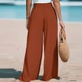 thumbnail image 4 of Linen Pants Women Summer Bow Tie Knot High Waisted Palazzo Pants Casual Flowy Beach Wide Leg Pant Light Brown L, 4 of 4