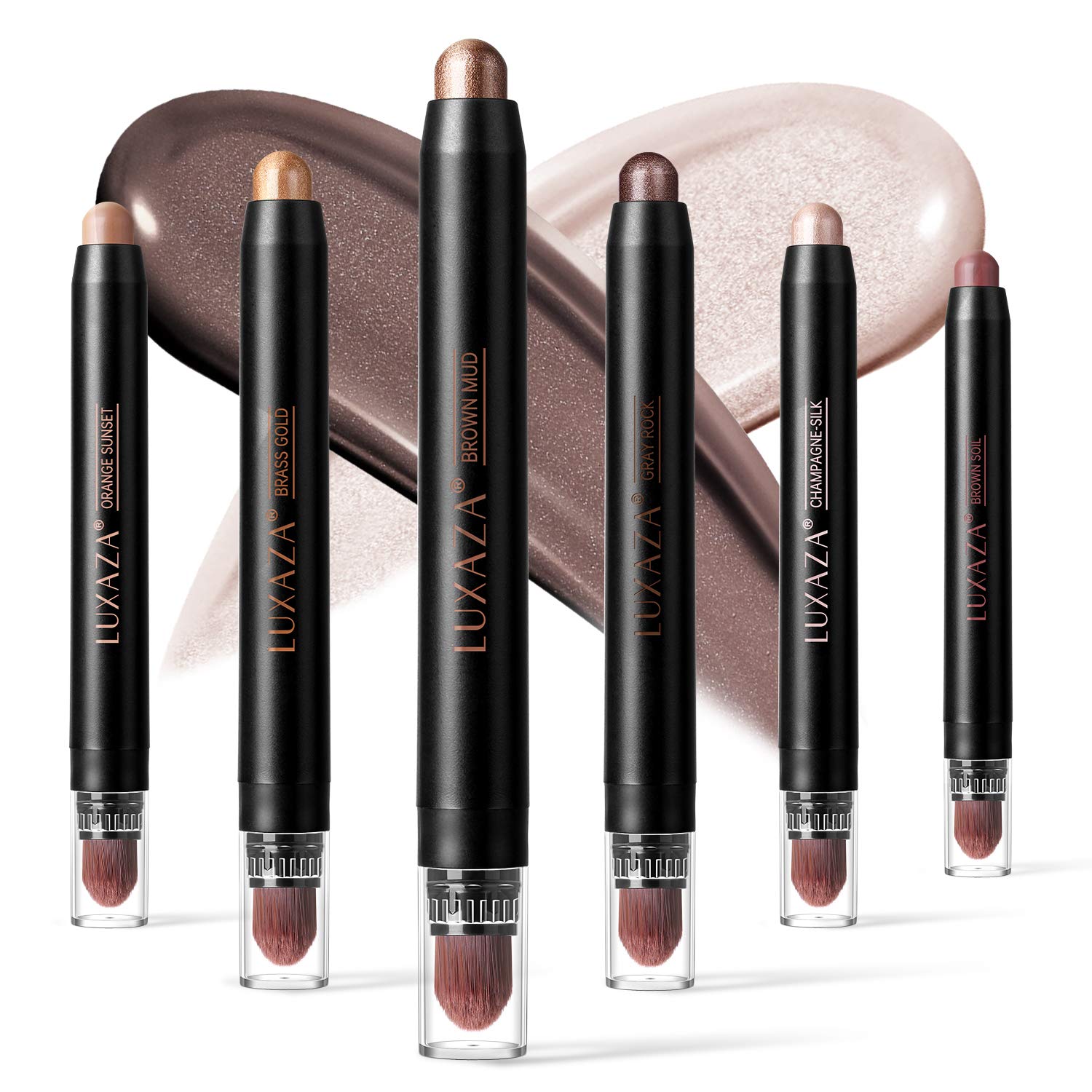 LUXAZA 6 PCS Brown Neutral Metallic Eyeshadow Stick Set, Champagne