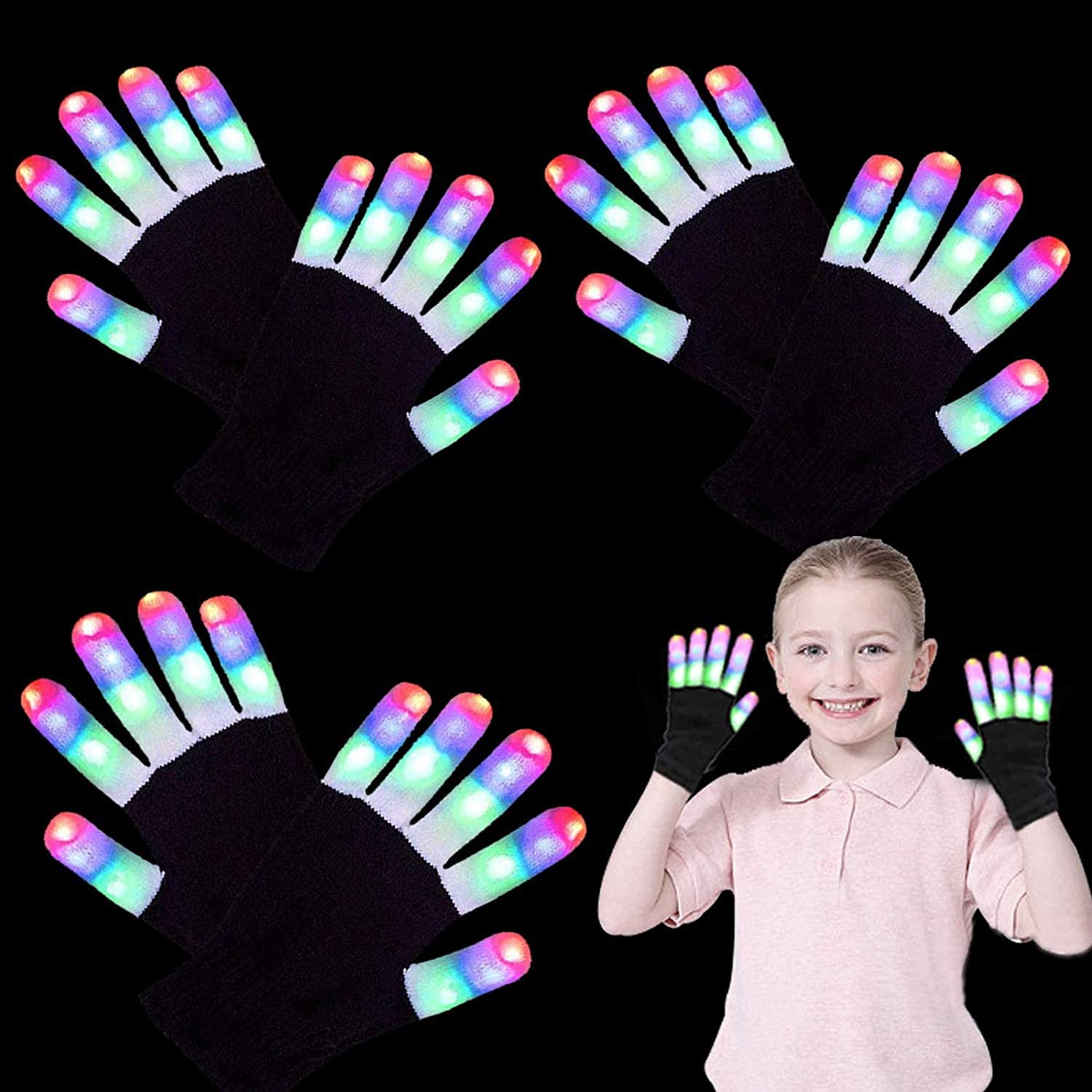 LED Gloves Adult Light Up For W 3 Colors 6 Modes Adults Teens Rave Party Supply 