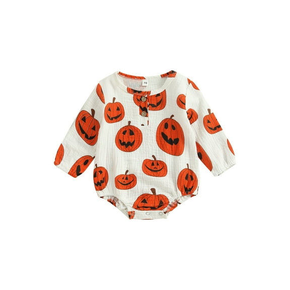 Wassery My 1st Halloween Outfits Infant Baby Girl Boy Fall Romper Long Sleeve Round Neck Pumpkin Print Loose Jumpsuit 0-24 Months