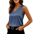thumbnail image 3 of YOIAVIAOY Women's Silk Satin Camisole Tank Tops V Neck Dressy Casual Elegant Sleeveless Blouses Summer Business Work Shirts Navy S, 3 of 9
