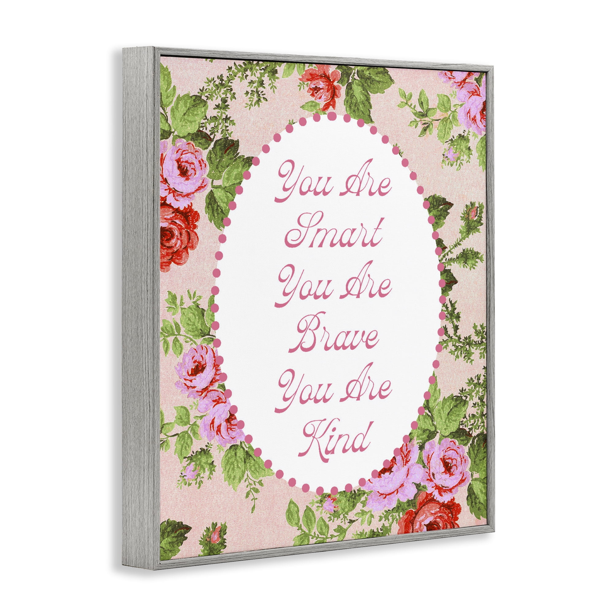 Stupell Industries Smart Brave & Kind with Vintage Florals Gray Framed Giclee Art, design by Lil' Rue
