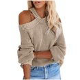thumbnail image 2 of XFLWAM Womens Cold Shoulder Knit Sweaters Long Sleeve Crewneck Backless Jumper Tops Beige XXL, 2 of 7