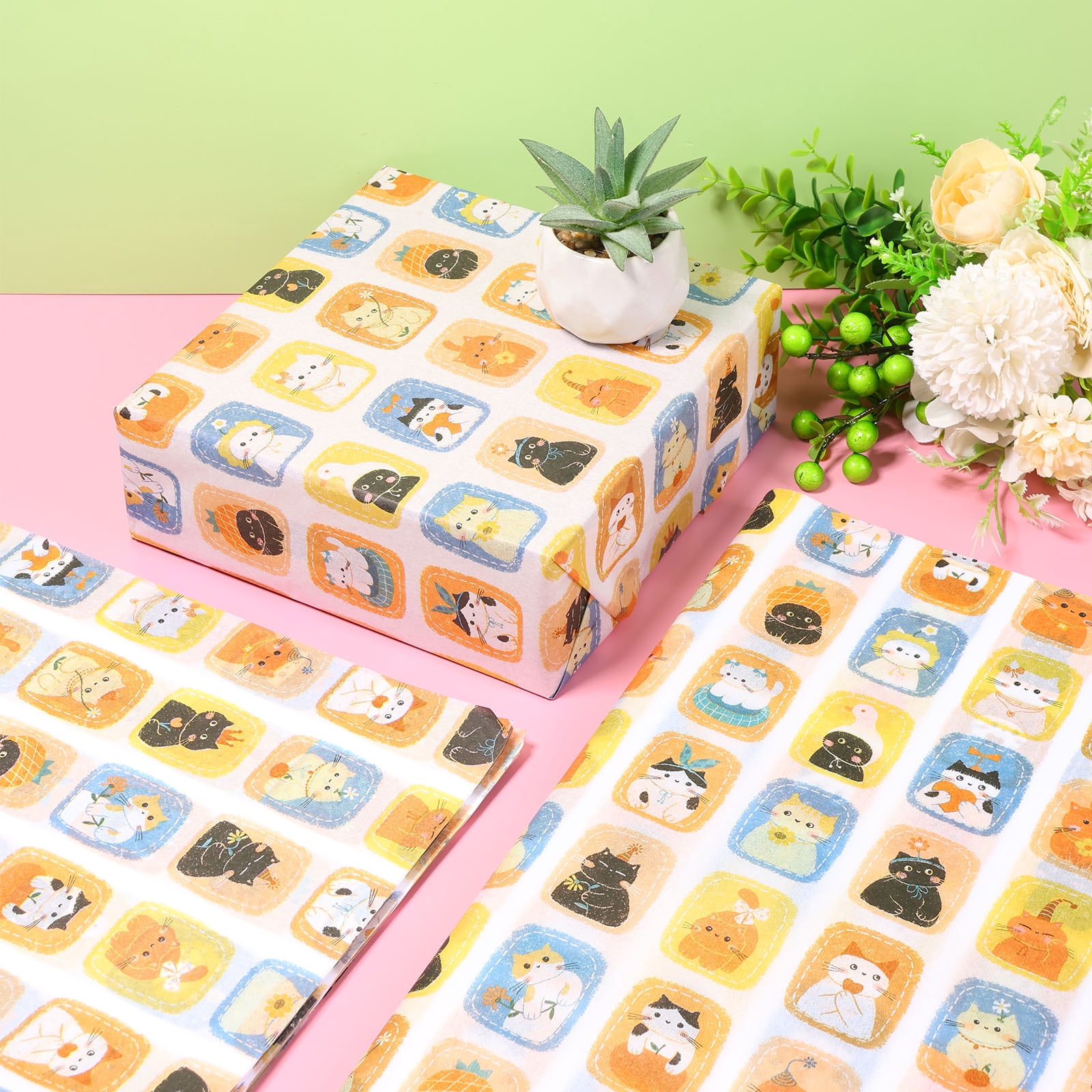 Atopoler 200 Sheet Cartoon Tissue Paper,Cute Animal Floral Preasent Wrap Tissue Paper for Wrapping Crafting Packing,20 x 14 inches,Orange Color