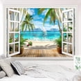thumbnail image 4 of Ocean Beach Tapestry, Blue Sea Tropical Island Nature Tapestry for Bedroom, Summer Palm Tree Scenery Tapestry Wall Hanging, Seaside Window Tapestries for Living Room Dorm 60X40IN, 4 of 4