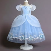 IBTOM CASTLE Little Girls Princess Halloween Cosplay Outfits for Kids Party Fancy Dress up Long Evening Gown 4-5 Years Cinderella Blue