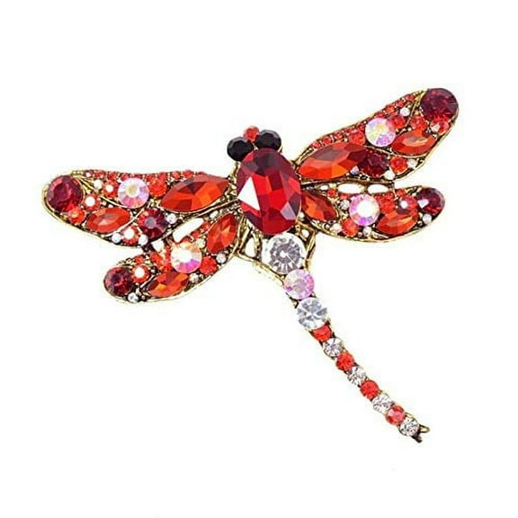 MRK Group Vintage Rhinestone Dragonfly Brooch (Red)
