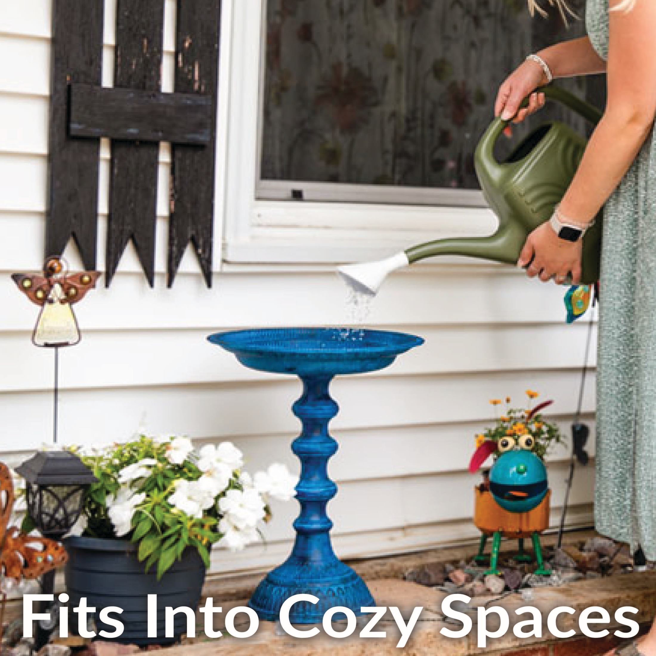 Sunnydaze Backyard Beauty Freestanding Cast Aluminum Outdoor Bird Bath, Blue Patina