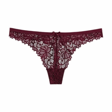 

Uorcsa Soft Stretch Hollow Out Thong Ladies Women Underwear Lace Perspective Underpants Wine