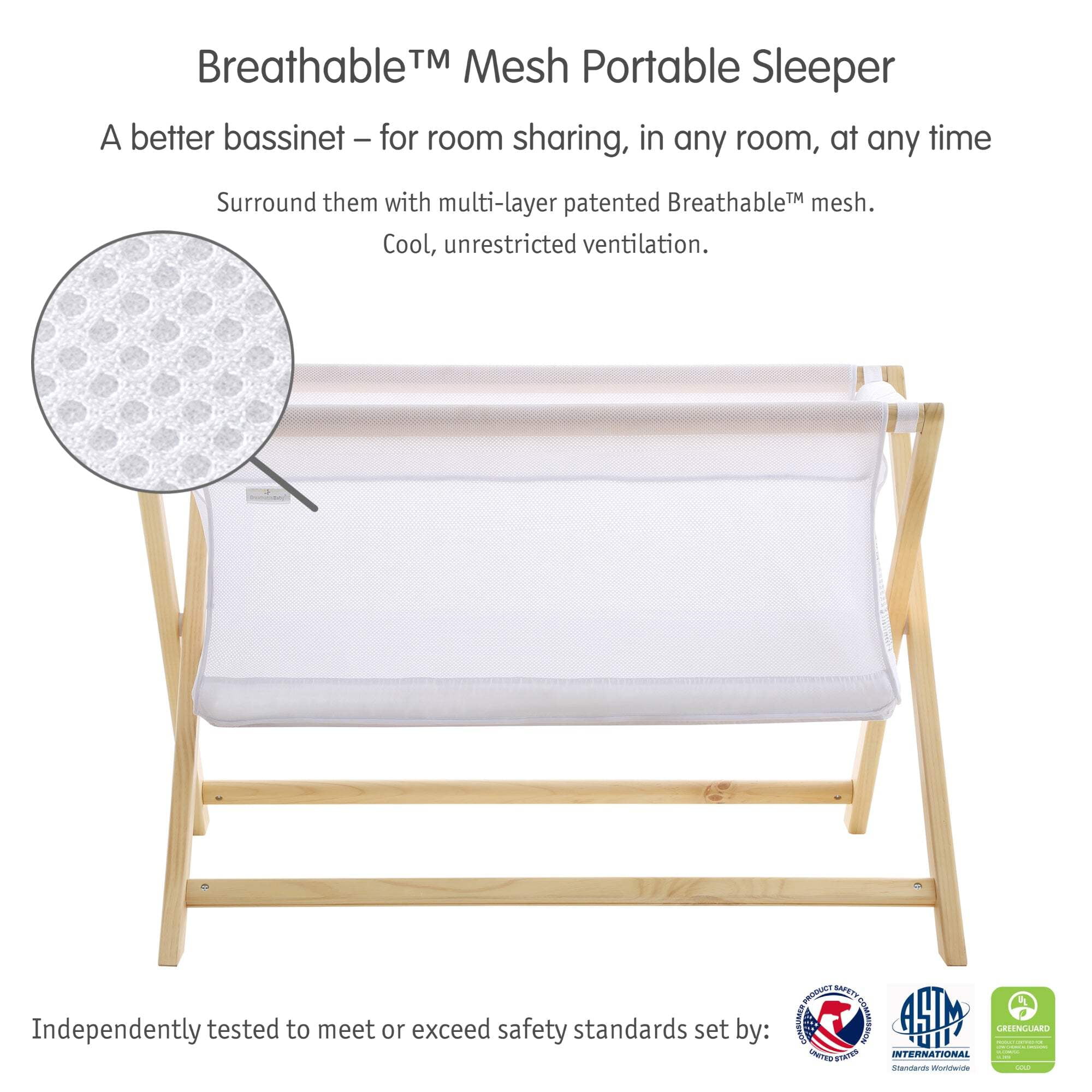 BreathableBaby Breathable Mesh Portable Sleeper – Beech/White