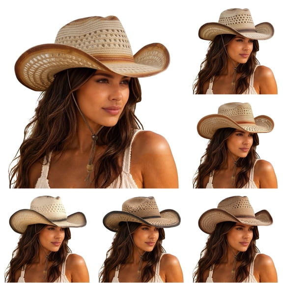 SUXIAN Womens Cowboy Hats Hollow Straw Western Hat Sun Shade Summer Outdoor