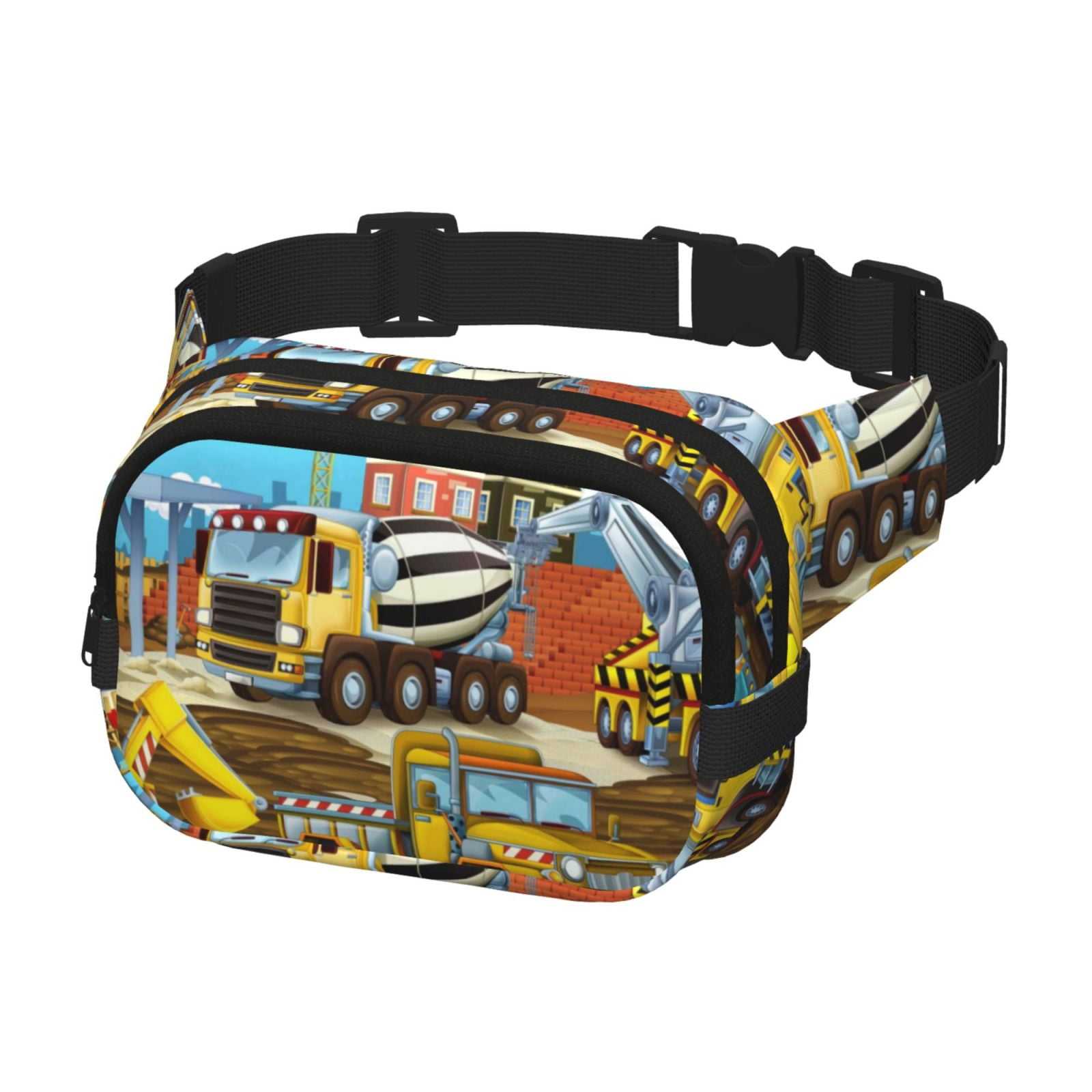 Picia Different Construction Site Vehicles Print Square Double-Layer Waist Bag Mini Adjustable Waist Belt Bag Exercise Running Travel Hiking