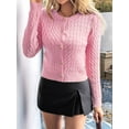 thumbnail image 5 of Women'S Cropped Cable Knit Cardigan Short Fall Long Sleeve Light-Weight Button Up Sweater Pink XL, 5 of 7