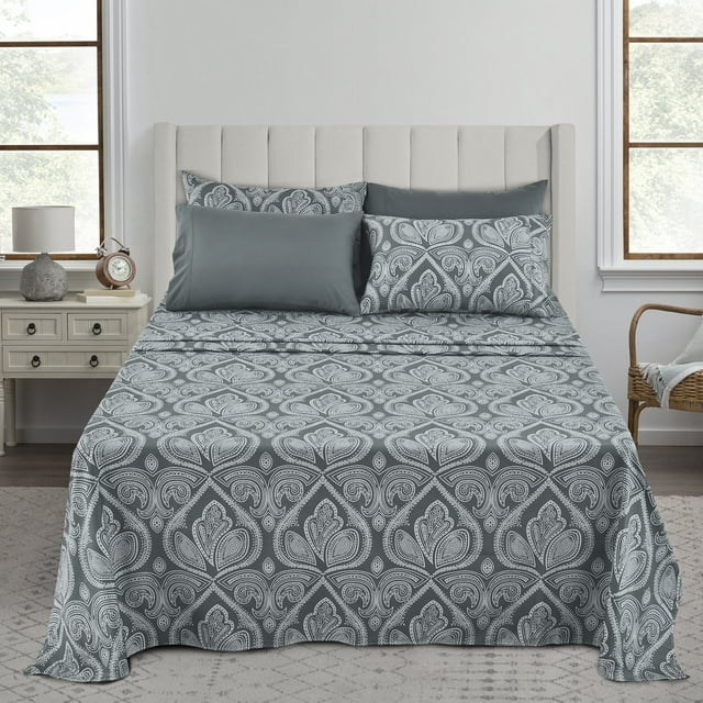 Lux Decor Collection Ensemble de Draps 6 Pcs 1800 Fils Qualité Égyptienne Ultra Doux Infroissable (Full, Gris)