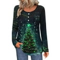 thumbnail image 2 of Long Sleeve Shirts for Women Christmas Print Pleated Henley Neck Long Sleeve Tunic Blouses Loose Fit Casual Tops Festive Pullover, 2 of 5