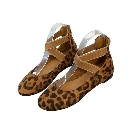 

Glookwis Women s Flats Elastic Band Casual Shoes Slip On Ballet Flat Ladies Fashion Comfort Pumps Lightweight Cross Strap Leopard Print 8.5